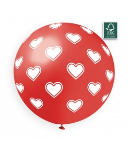 Ballon rouge coeur blanc 80cm
