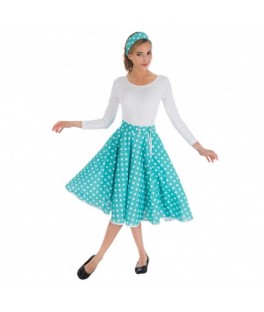 Jupe turquoise pois blancs...