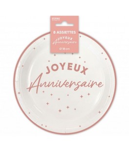 Assiettes x8 anniversaire 18cm Rose Gold