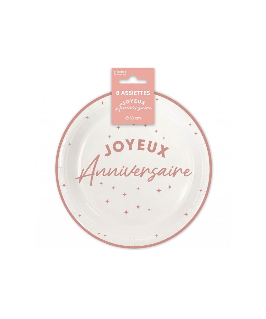 Assiettes x8 anniversaire 18cm Rose Gold