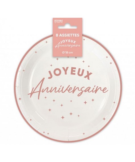 Assiettes x8 anniversaire 18cm Rose Gold