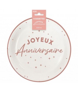 Assiettes x8 anniversaire 23cm Rose Gold