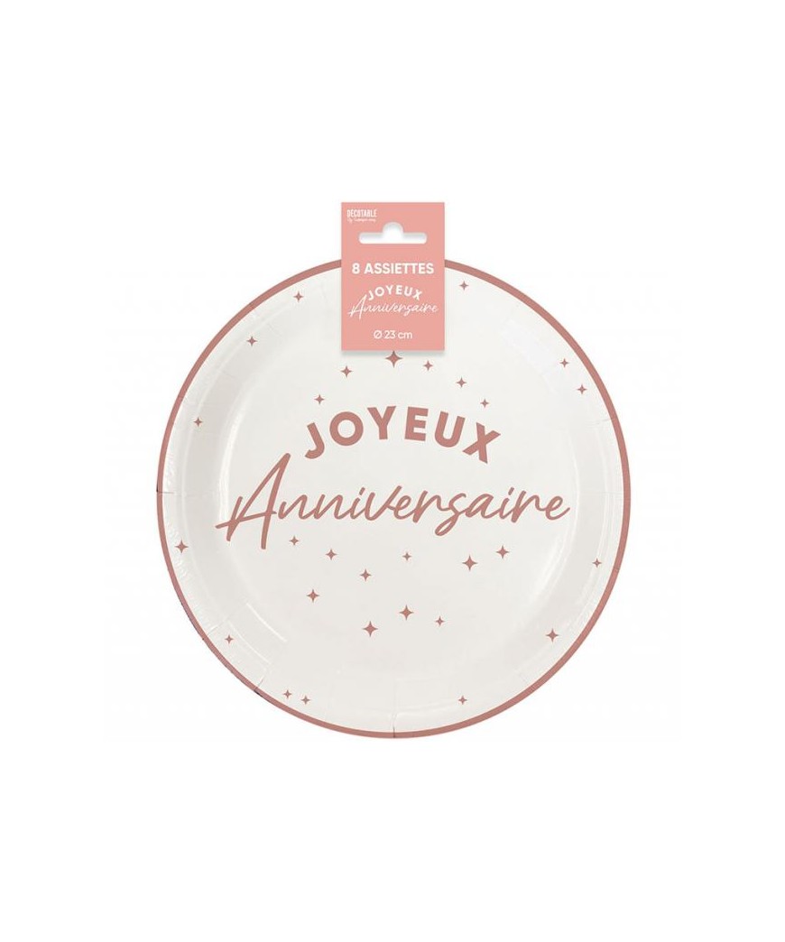 Assiettes x8 anniversaire 23cm Rose Gold