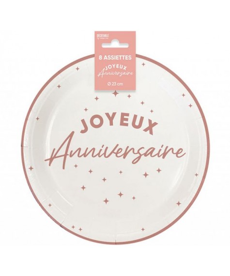 Assiettes x8 anniversaire 23cm Rose Gold