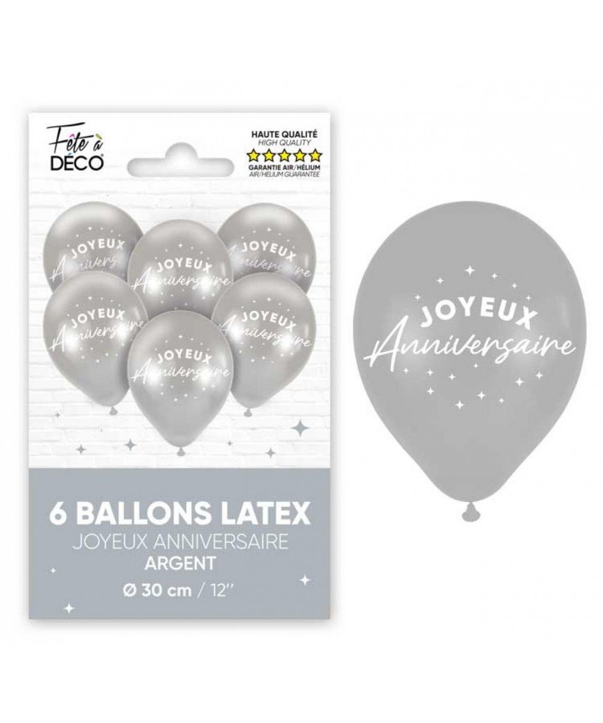 Ballons anniversaire x6 Argent