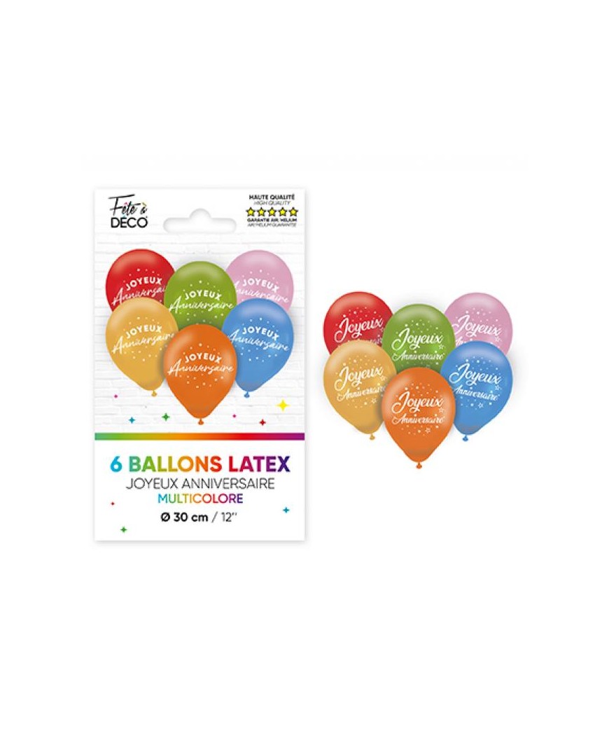 Ballons anniversaire x6 multi