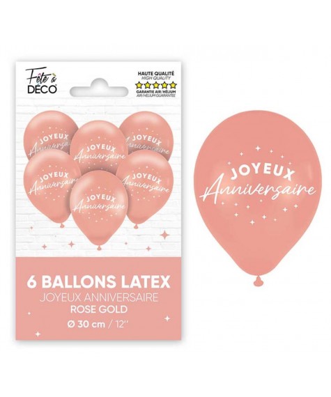 Ballons anniversaire x6 Rose Gold