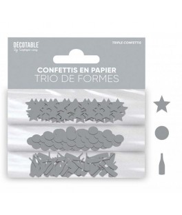 Trio de confettis papier Argent