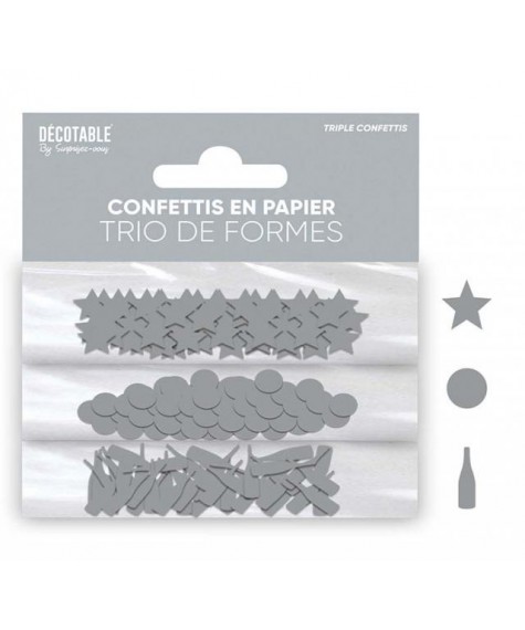Trio de confettis papier Argent