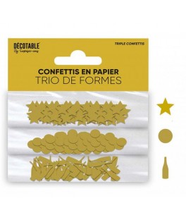 Trio de confettis papier Or