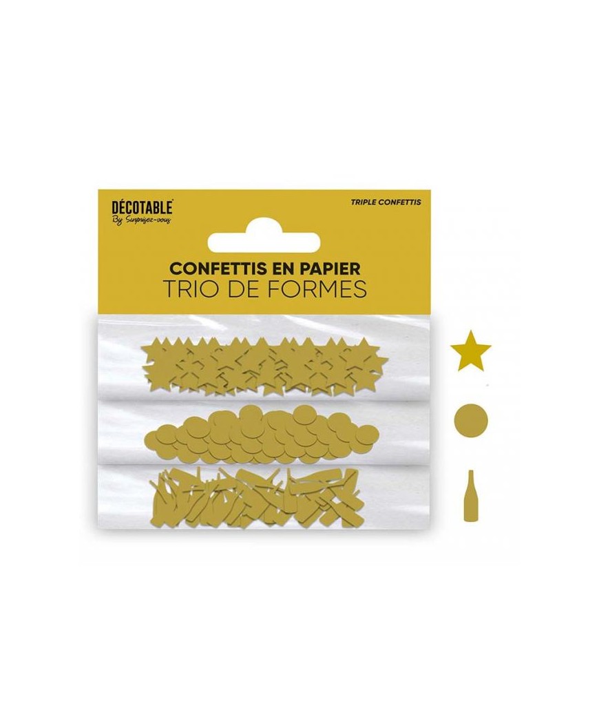 Trio de confettis papier Or