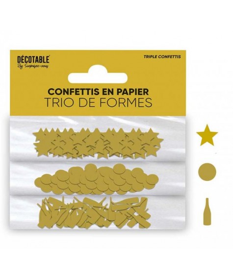 Trio de confettis papier Or