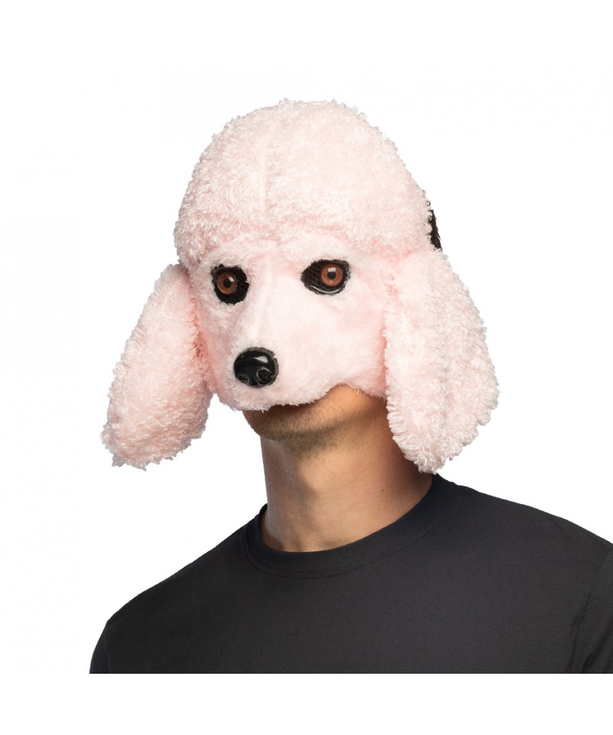 Demi-masque peluche caniche rose