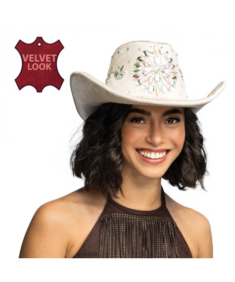 Chapeau cowboy crystal beige