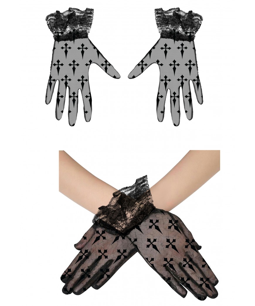 Gants dentelle croix noir