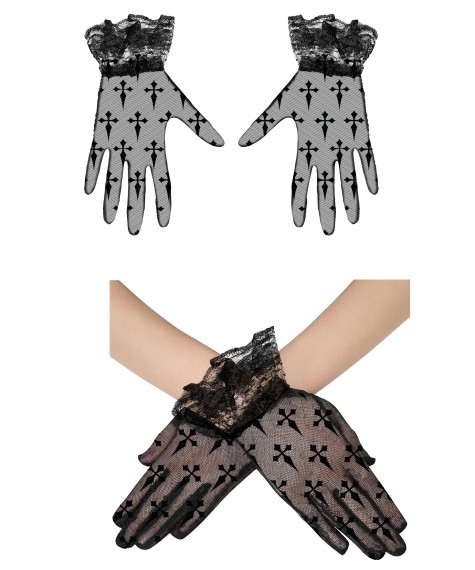 Gants dentelle croix noir