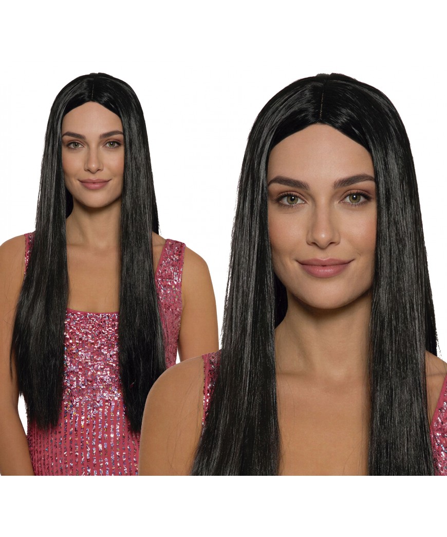 Perruque cheveux longs noirs