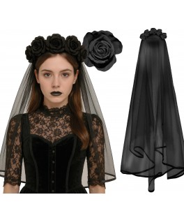 Serre-tête fleurs voile noir