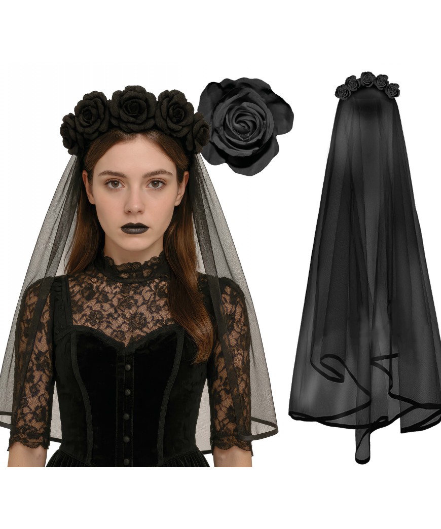 Serre-tête fleurs voile noir