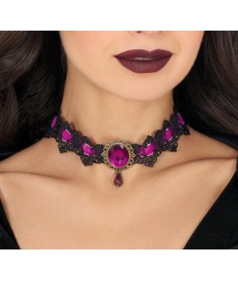 Collier brodee lila et noir