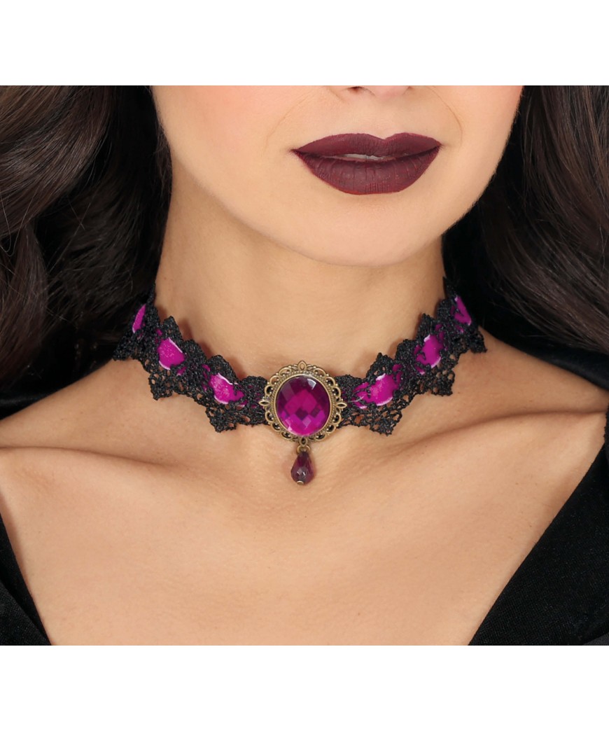 Collier brodee lila et noir
