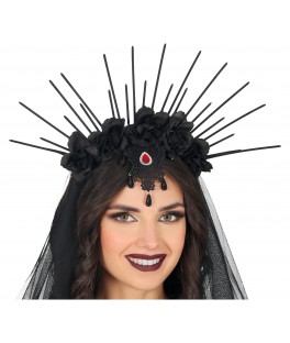 Diadème voile fleurs noires