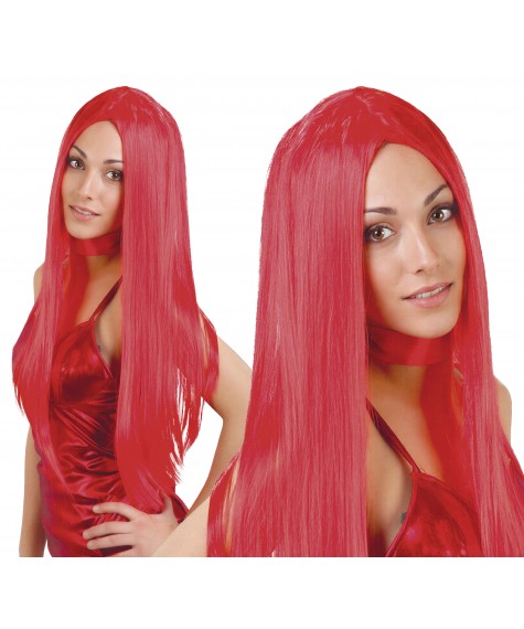Perruque cheveux longs rouge