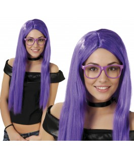 Perruque cheveux longs lilas