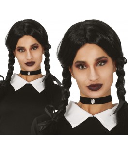 Perruque noire avec tresse pour enfant