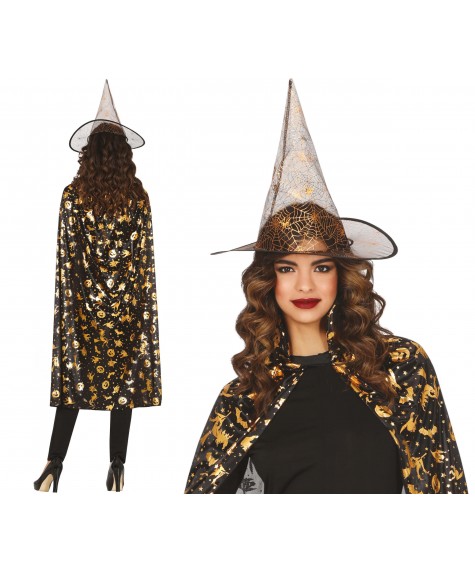 Set chapeau et cape de sorcière  110 cms