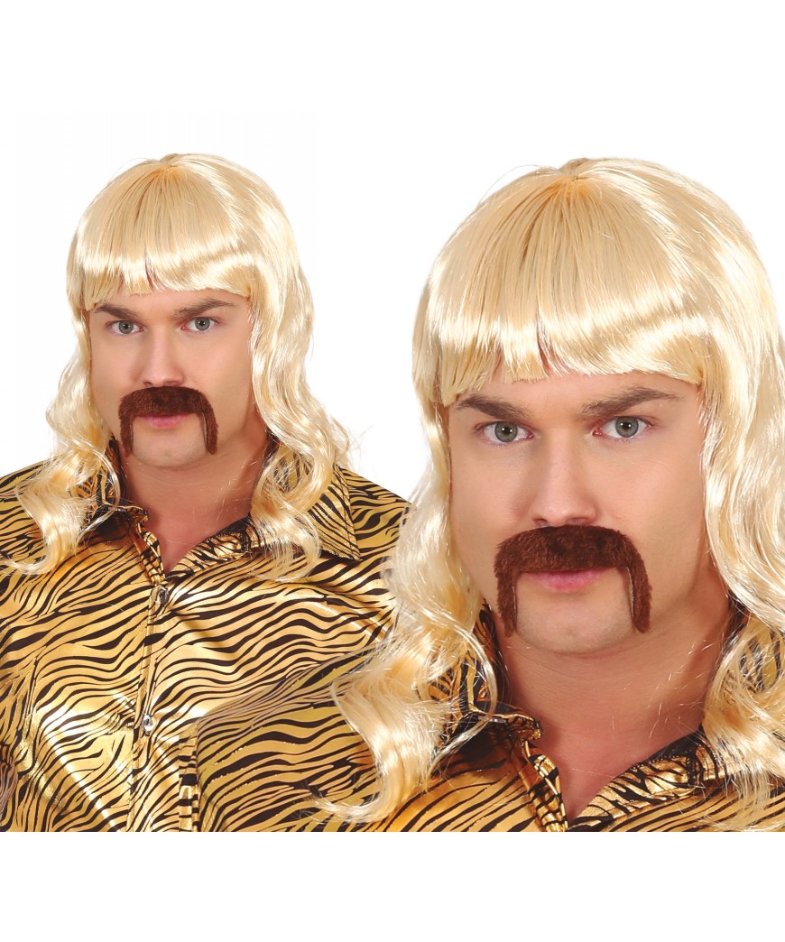 Perruque longue homme avec moustache