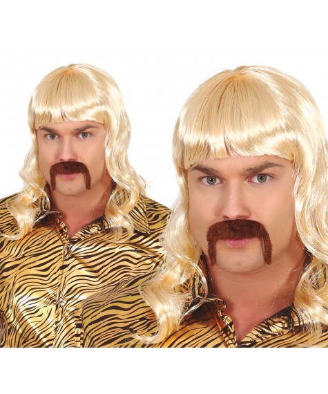 Perruque longue homme avec moustache