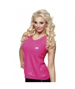TOP SEQUINS ROSE VIF TAILLE M