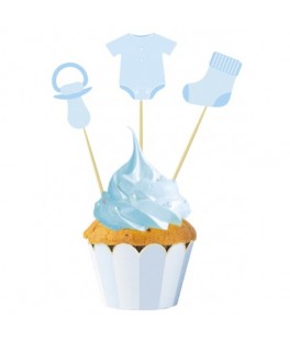 3 Cake Toppers Baby Blue